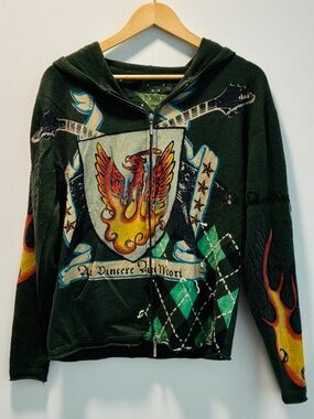 Authentic Vintage Christian Audigier Asymmetrical Split Hoodie - Sz M/S